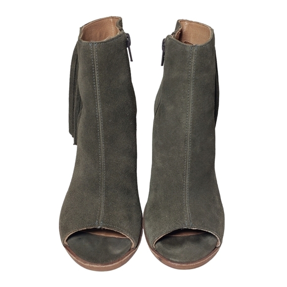 Rowen Olive Green Suede Fringe Chunky Heel Bootie Sz 6 - Picture 3 of 8